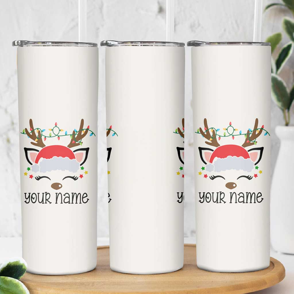 Personalized Christmas Skinny Tumbler Custom Name Xmas Gift For Kids Boys Family Matching Set Reindeer - Wonder Print Shop