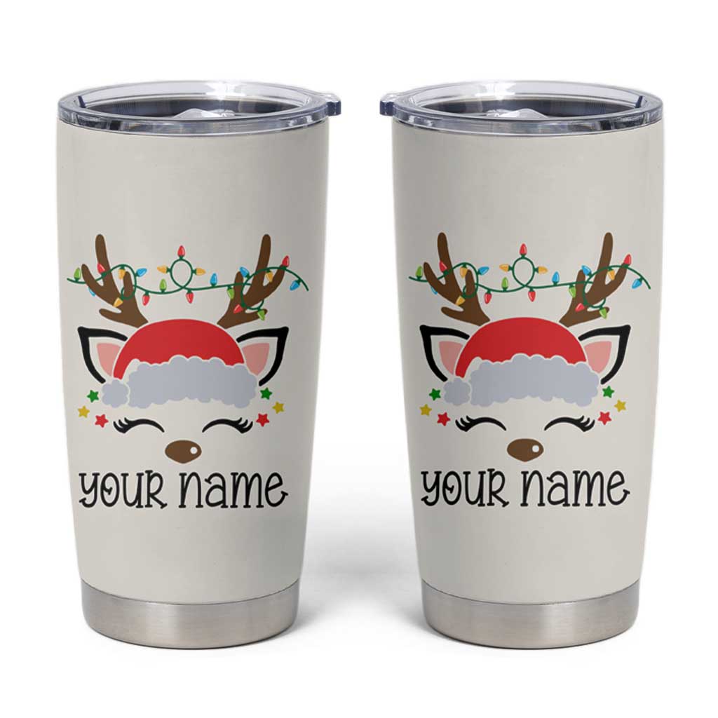 Personalized Christmas Tumbler Cup Custom Name Xmas Gift For Kids Boys Family Matching Set Reindeer - Wonder Print Shop