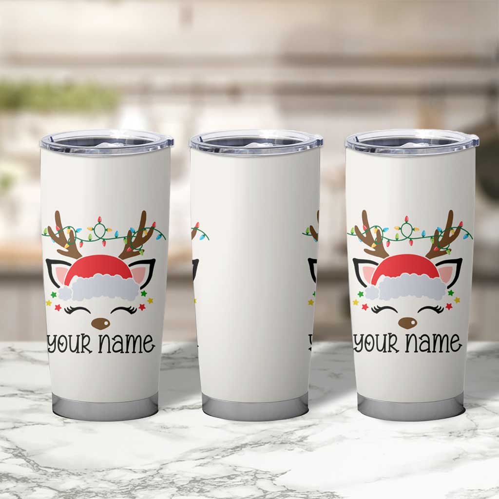 Personalized Christmas Tumbler Cup Custom Name Xmas Gift For Kids Boys Family Matching Set Reindeer - Wonder Print Shop
