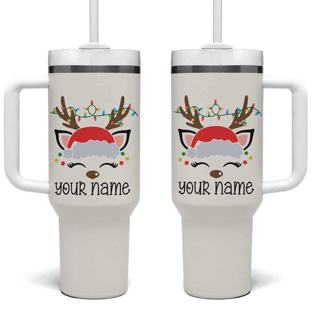 Personalized Christmas Tumbler With Handle Custom Name Xmas Gift For Kids Boys Family Matching Set Reindeer - Wonder Print Shop