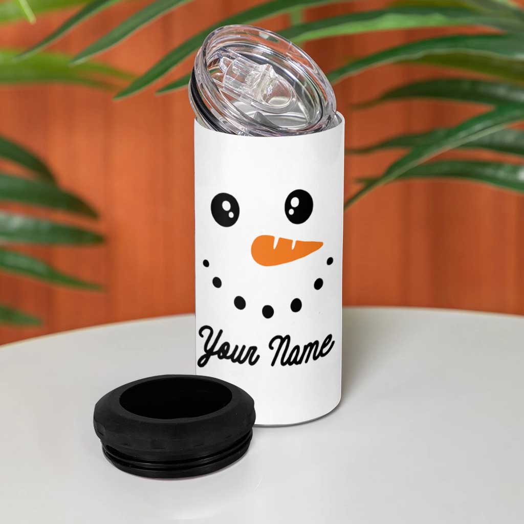Personalized Christmas 4 in 1 Can Cooler Tumbler Custom Name Xmas Gift Snowman Face Family Matching Set - Wonder Print Shop