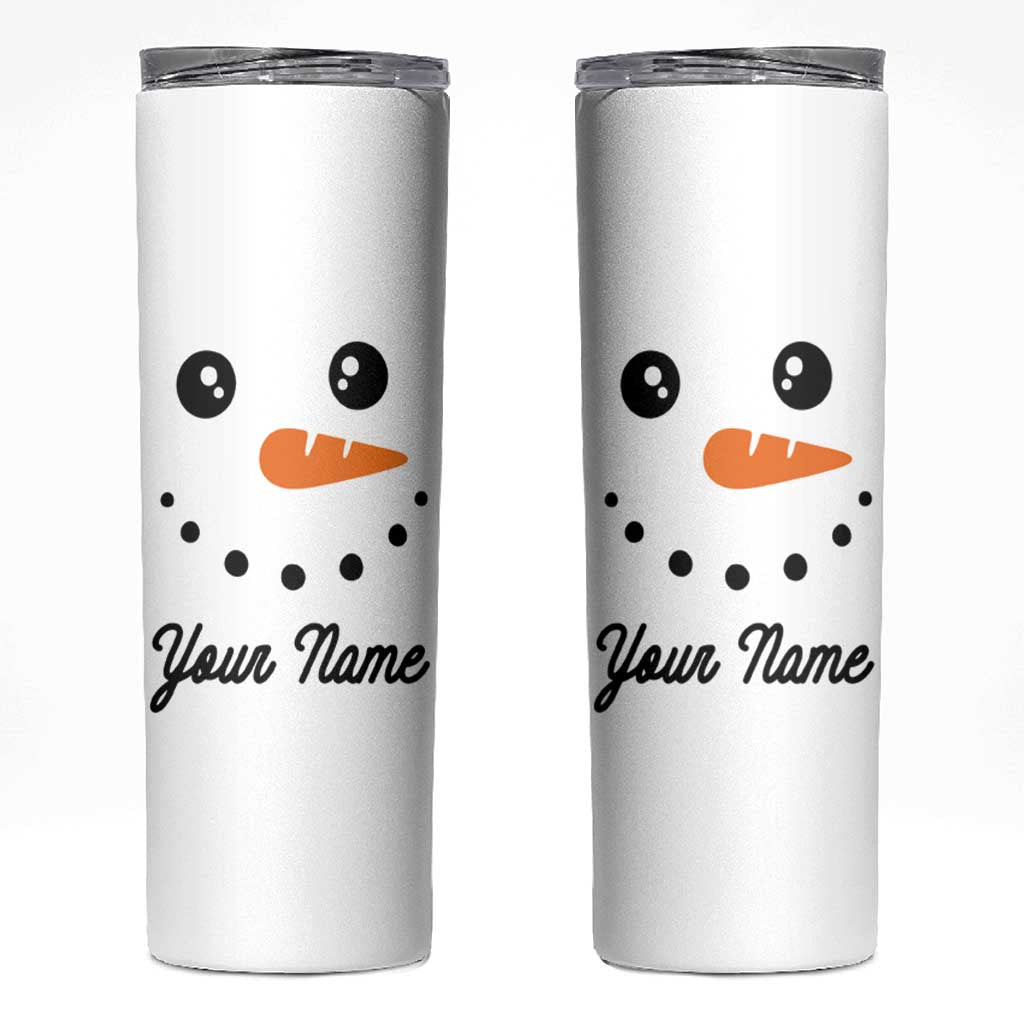 Personalized Christmas Skinny Tumbler Custom Name Xmas Gift Snowman Face Family Matching Set - Wonder Print Shop