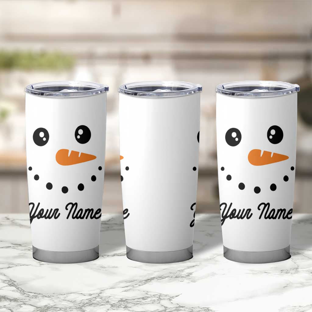 Personalized Christmas Tumbler Cup Custom Name Xmas Gift Snowman Face Family Matching Set - Wonder Print Shop
