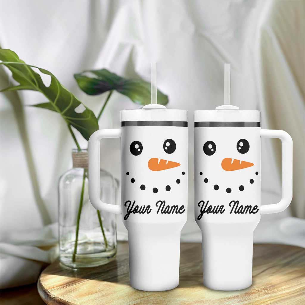 Personalized Christmas Tumbler With Handle Custom Name Xmas Gift Snowman Face Family Matching Set - Wonder Print Shop