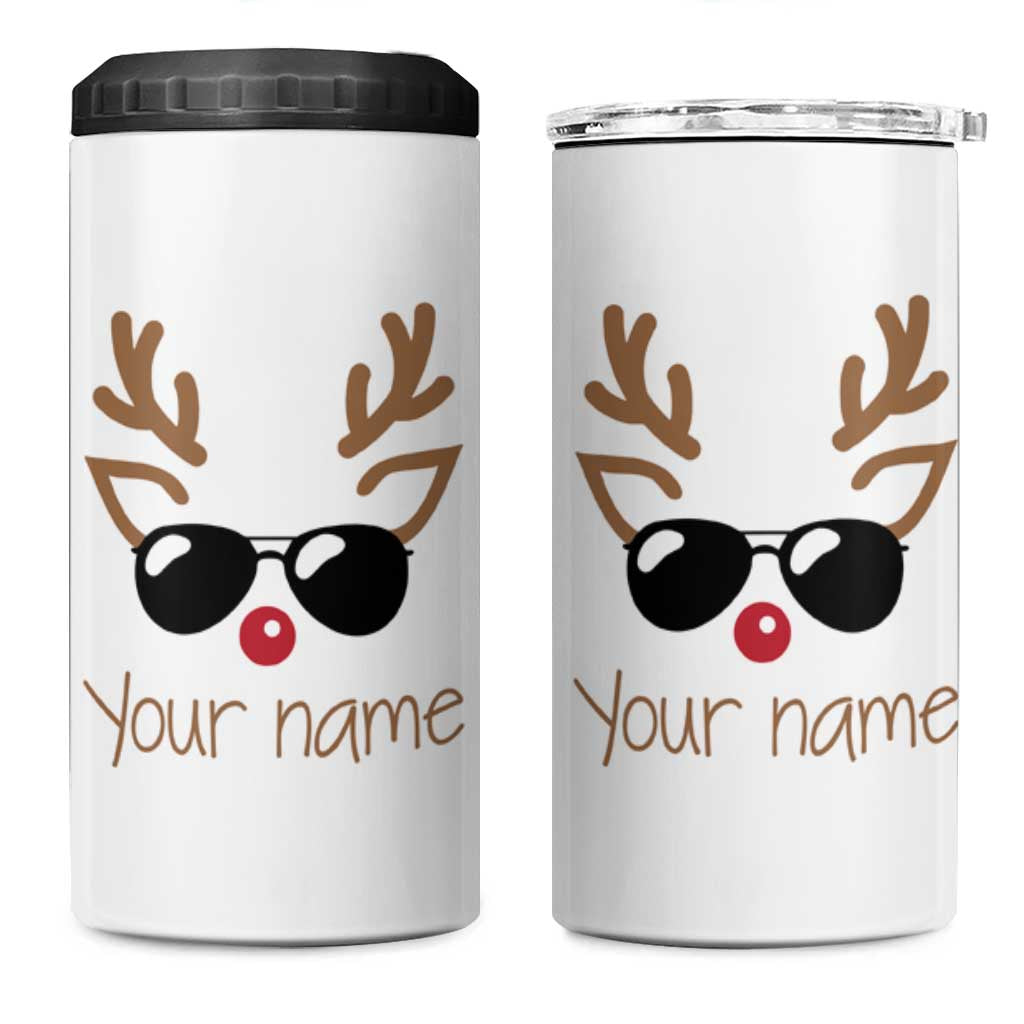 Personalized Christmas 4 in 1 Can Cooler Tumbler Custom Name Xmas Gift For Kids Boys Family Matching Set Reindeer Face - Wonder Print Shop