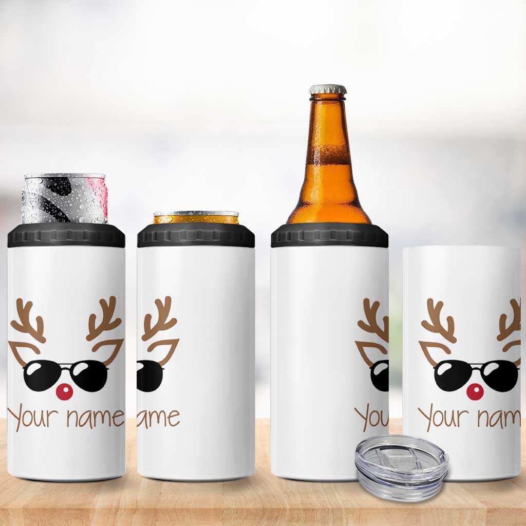 Personalized Christmas 4 in 1 Can Cooler Tumbler Custom Name Xmas Gift For Kids Boys Family Matching Set Reindeer Face - Wonder Print Shop