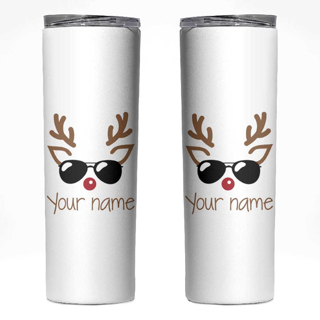 Personalized Christmas Skinny Tumbler Custom Name Xmas Gift For Kids Boys Family Matching Set Reindeer Face - Wonder Print Shop