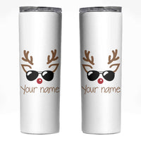 Personalized Christmas Skinny Tumbler Custom Name Xmas Gift For Kids Boys Family Matching Set Reindeer Face - Wonder Print Shop