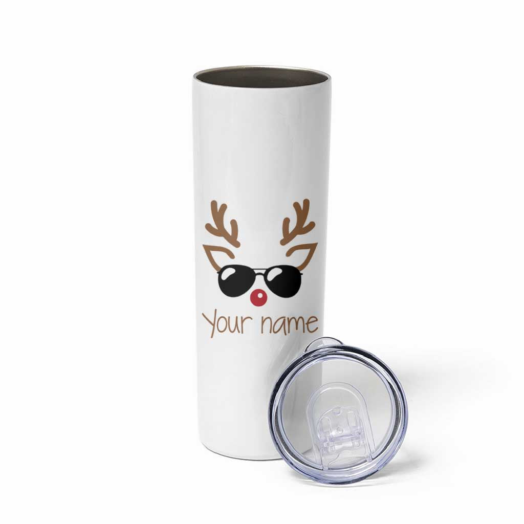 Personalized Christmas Skinny Tumbler Custom Name Xmas Gift For Kids Boys Family Matching Set Reindeer Face - Wonder Print Shop