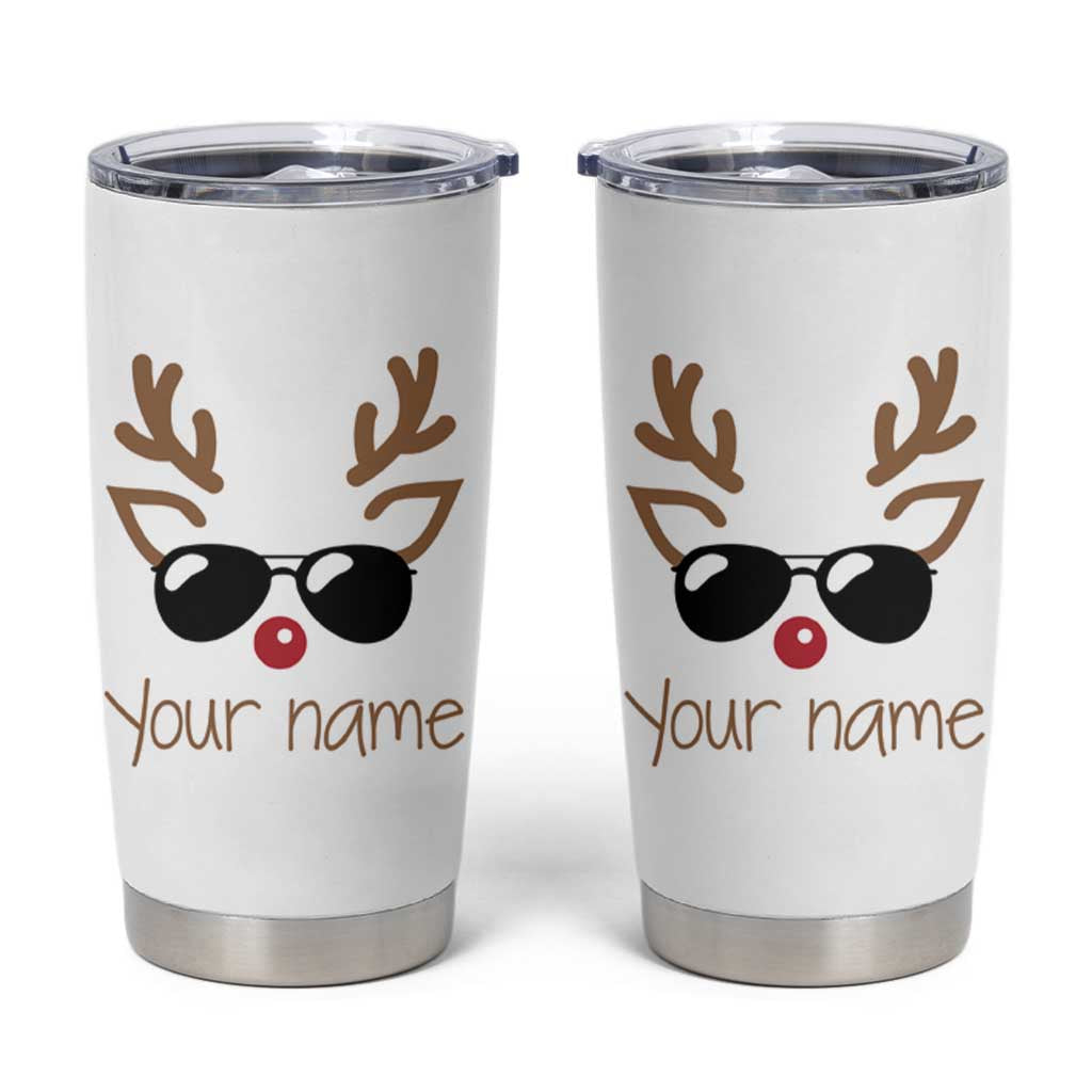 Personalized Christmas Tumbler Cup Custom Name Xmas Gift For Kids Boys Family Matching Set Reindeer Face - Wonder Print Shop