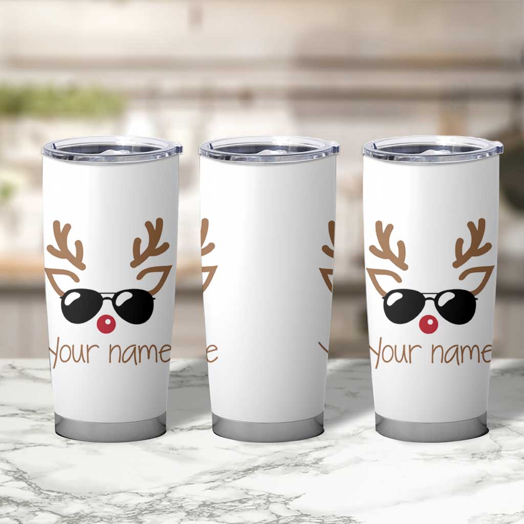 Personalized Christmas Tumbler Cup Custom Name Xmas Gift For Kids Boys Family Matching Set Reindeer Face - Wonder Print Shop