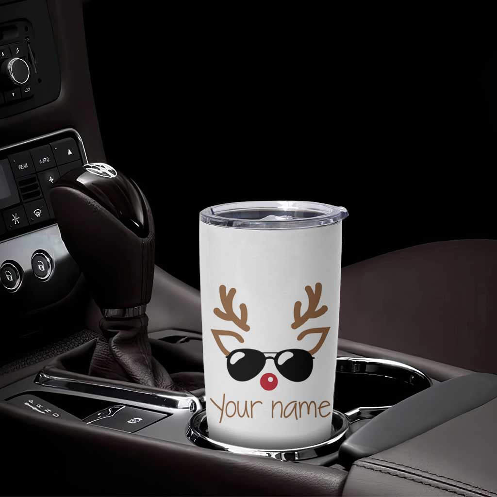 Personalized Christmas Tumbler Cup Custom Name Xmas Gift For Kids Boys Family Matching Set Reindeer Face - Wonder Print Shop