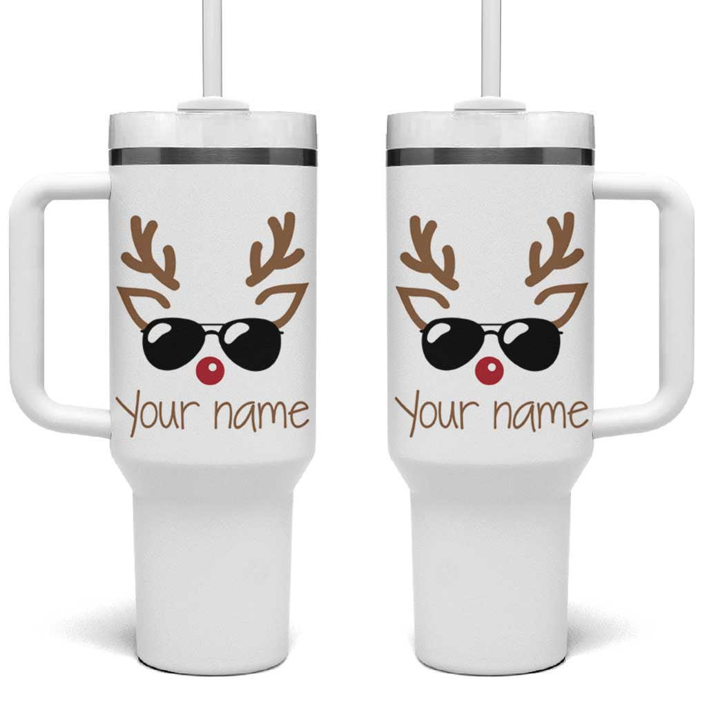 Personalized Christmas Tumbler With Handle Custom Name Xmas Gift For Kids Boys Family Matching Set Reindeer Face - Wonder Print Shop