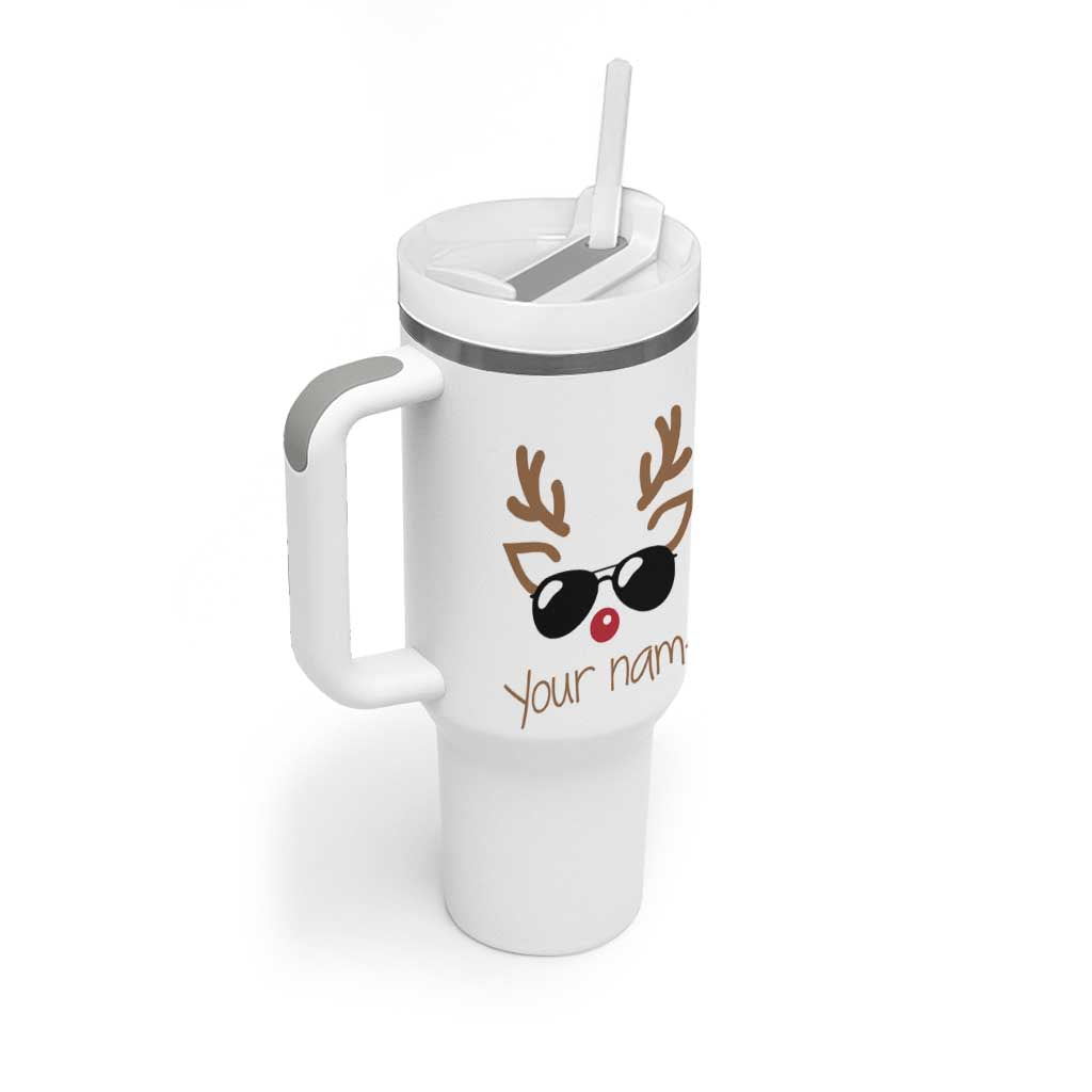 Personalized Christmas Tumbler With Handle Custom Name Xmas Gift For Kids Boys Family Matching Set Reindeer Face - Wonder Print Shop