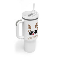 Personalized Christmas Tumbler With Handle Custom Name Xmas Gift For Kids Boys Family Matching Set Reindeer Face - Wonder Print Shop