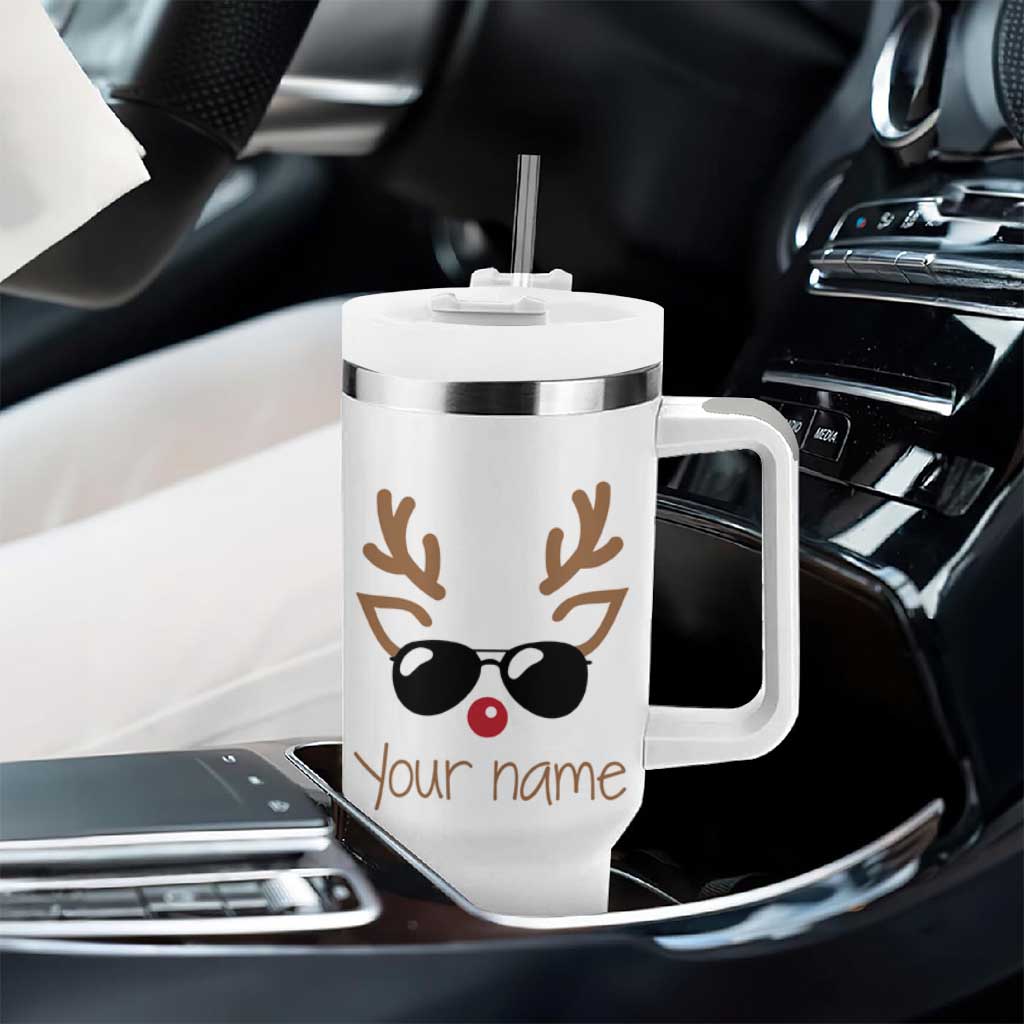 Personalized Christmas Tumbler With Handle Custom Name Xmas Gift For Kids Boys Family Matching Set Reindeer Face - Wonder Print Shop