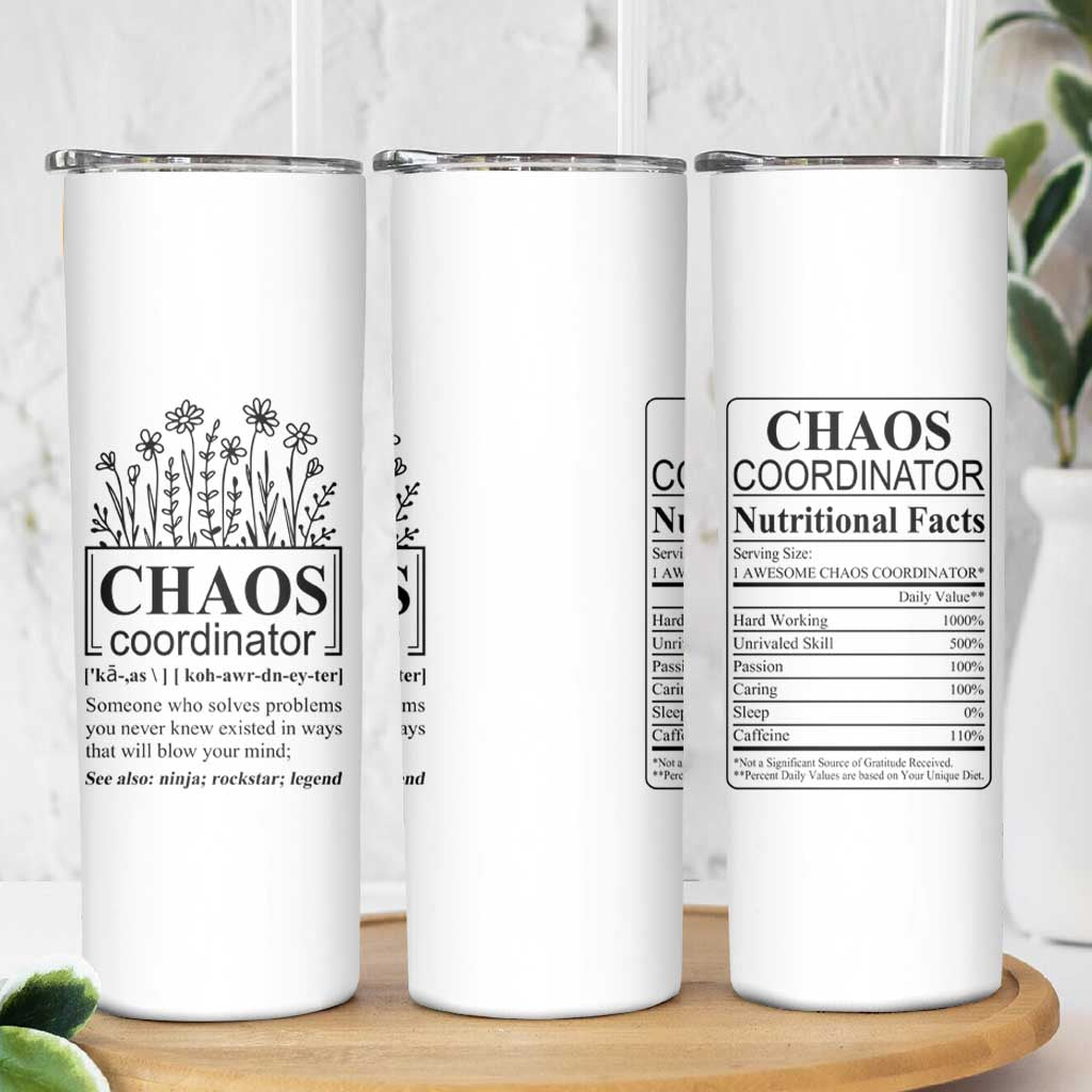 Chaos Coordinator Thank YouGift Skinny Tumbler Christmas Gift for Colleague Coworker Travel Mug White - Wonder Print Shop