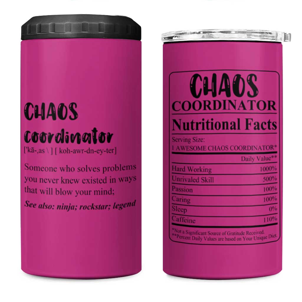 Chaos Coordinator 4 in 1 Can Cooler Tumbler Christmas Gifts for Colleague Coworker Travel Mug Thank You Gift Pink - Wonder Print Shop