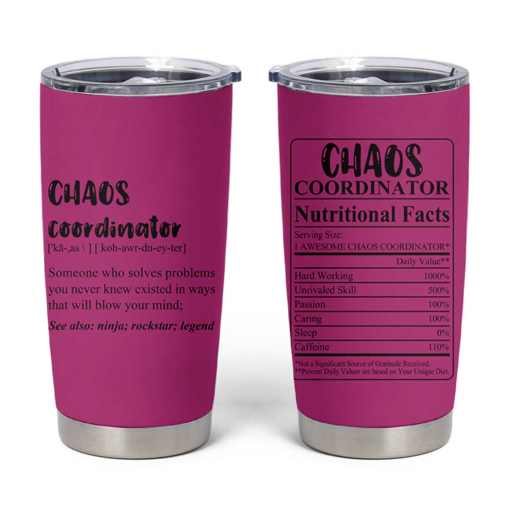 Chaos Coordinator Tumbler Cup Christmas Gifts for Colleague Coworker Travel Mug Thank You Gift Pink - Wonder Print Shop