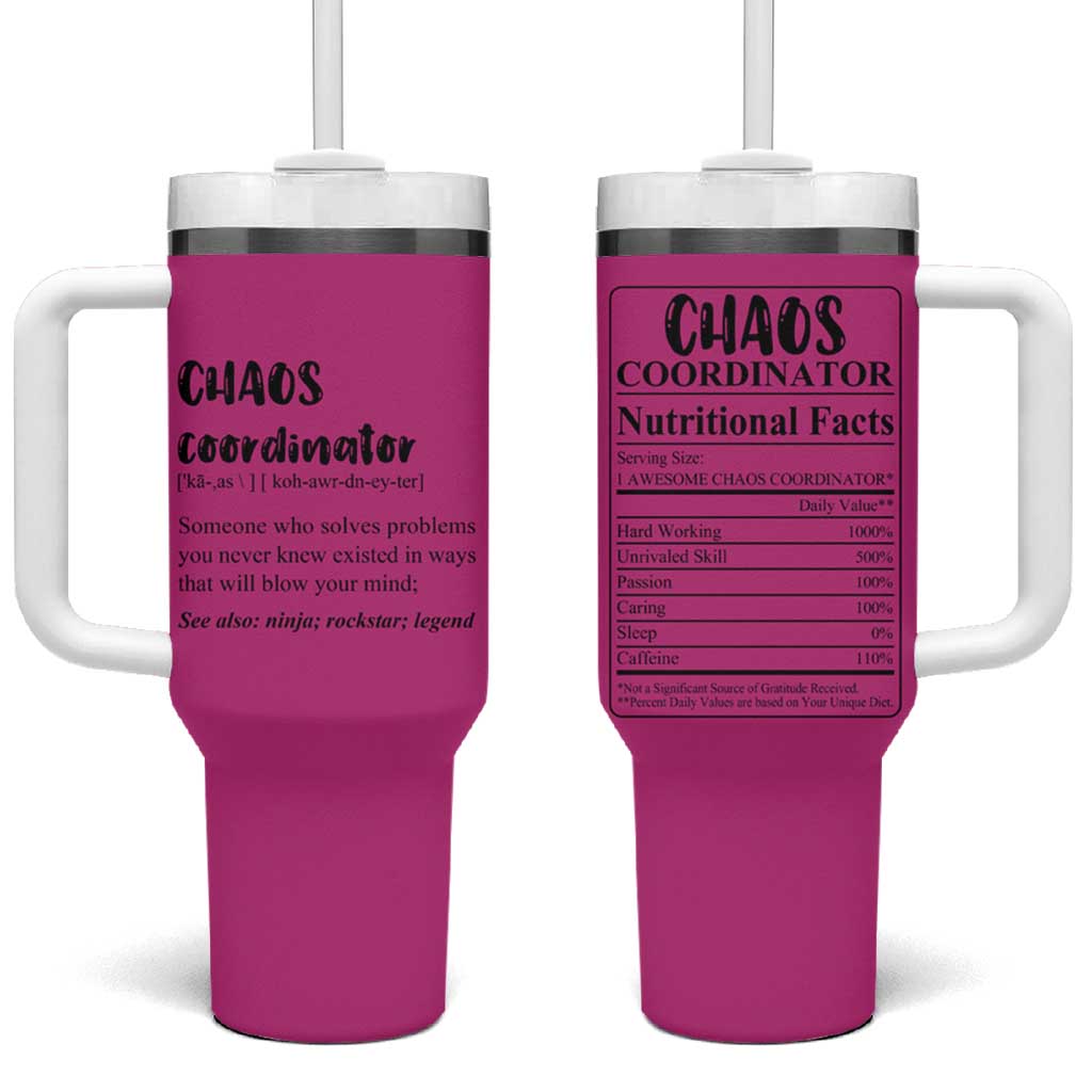 Chaos Coordinator Tumbler With Handle Christmas Gifts for Colleague Coworker Travel Mug Thank You Gift Pink - Wonder Print Shop