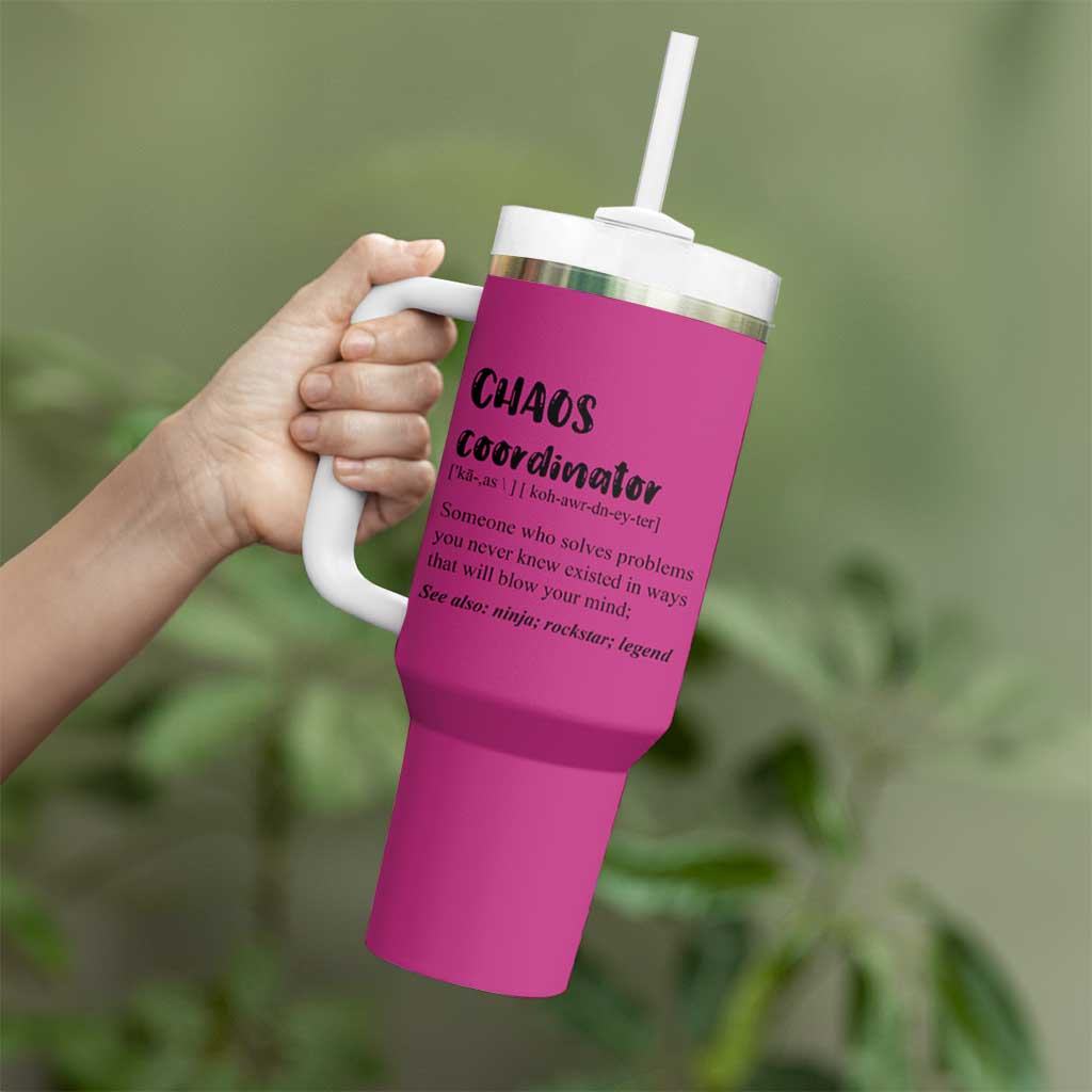 Chaos Coordinator Tumbler With Handle Christmas Gifts for Colleague Coworker Travel Mug Thank You Gift Pink - Wonder Print Shop