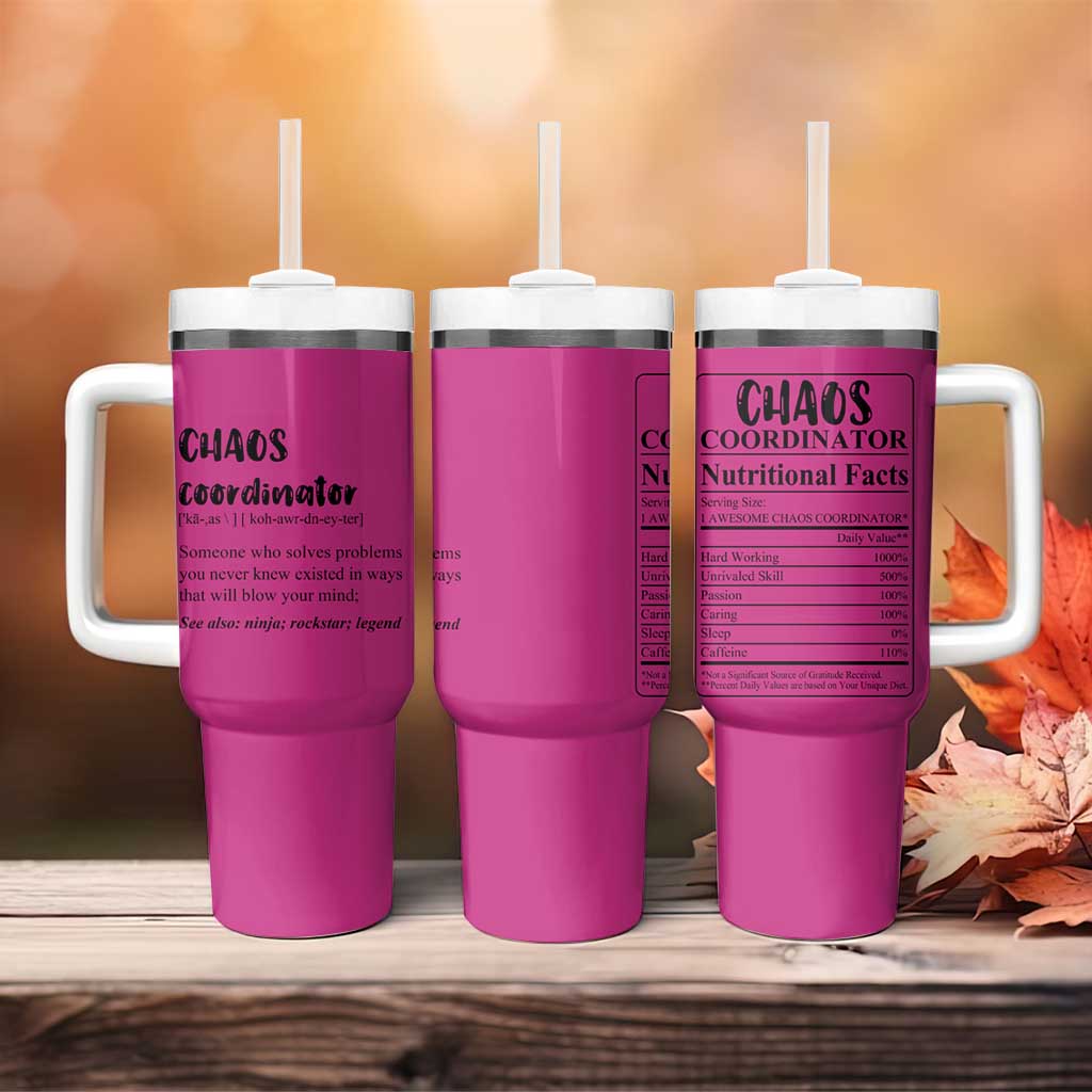 Chaos Coordinator Tumbler With Handle Christmas Gifts for Colleague Coworker Travel Mug Thank You Gift Pink - Wonder Print Shop