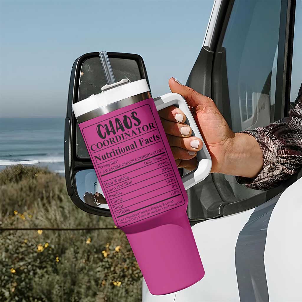 Chaos Coordinator Tumbler With Handle Christmas Gifts for Colleague Coworker Travel Mug Thank You Gift Pink - Wonder Print Shop