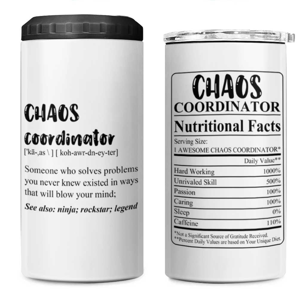 Chaos Coordinator 4 in 1 Can Cooler Tumbler Christmas Gifts for Colleague Coworker Travel Mug Thank You Gift White - Wonder Print Shop