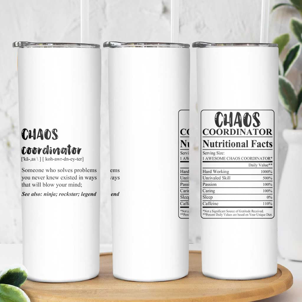 Chaos Coordinator Skinny Tumbler Christmas Gifts for Colleague Coworker Travel Mug Thank You Gift White - Wonder Print Shop