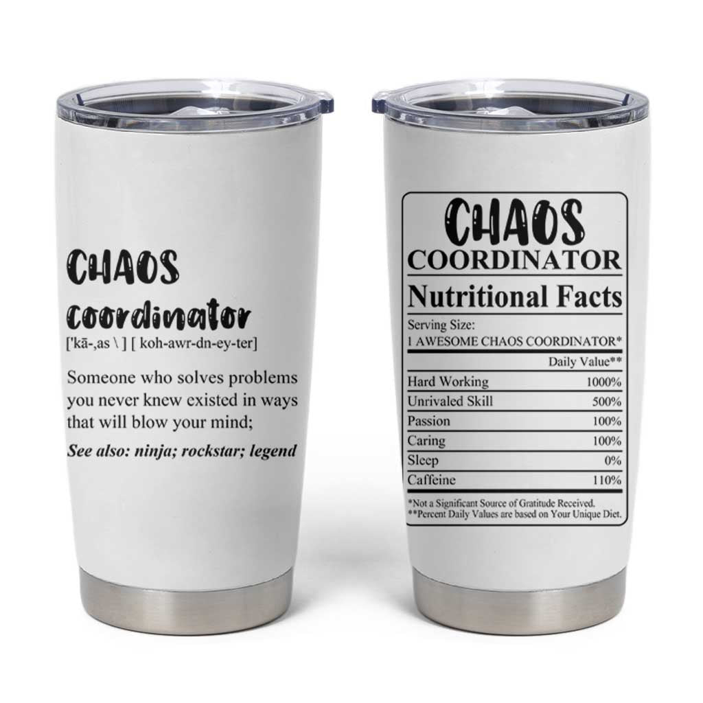 Chaos Coordinator Tumbler Cup Christmas Gifts for Colleague Coworker Travel Mug Thank You Gift White - Wonder Print Shop