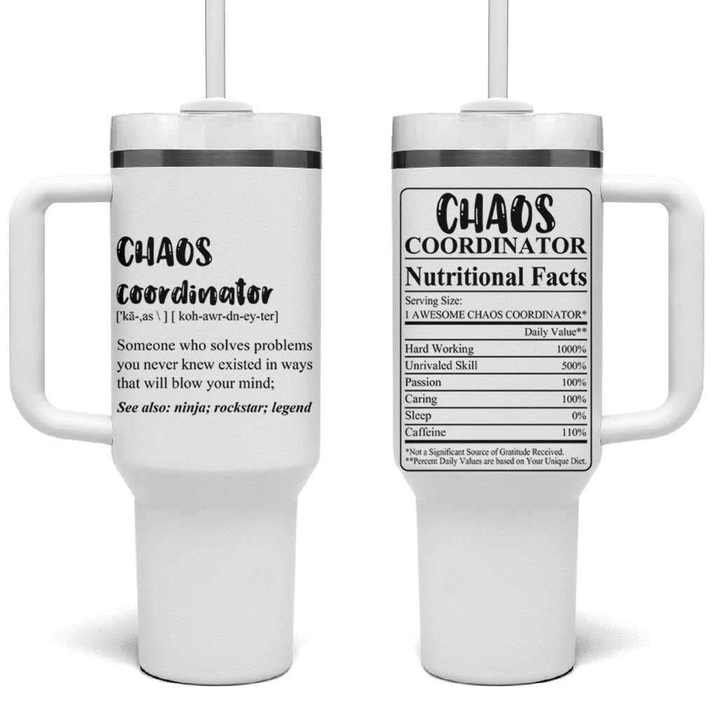 Chaos Coordinator Tumbler With Handle Christmas Gifts for Colleague Coworker Travel Mug Thank You Gift White - Wonder Print Shop