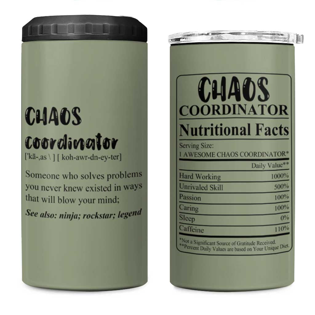 Chaos Coordinator 4 in 1 Can Cooler Tumbler Christmas Gifts for Colleague Coworker Travel Mug Thank You Gift Pink Moss-Green - Wonder Print Shop