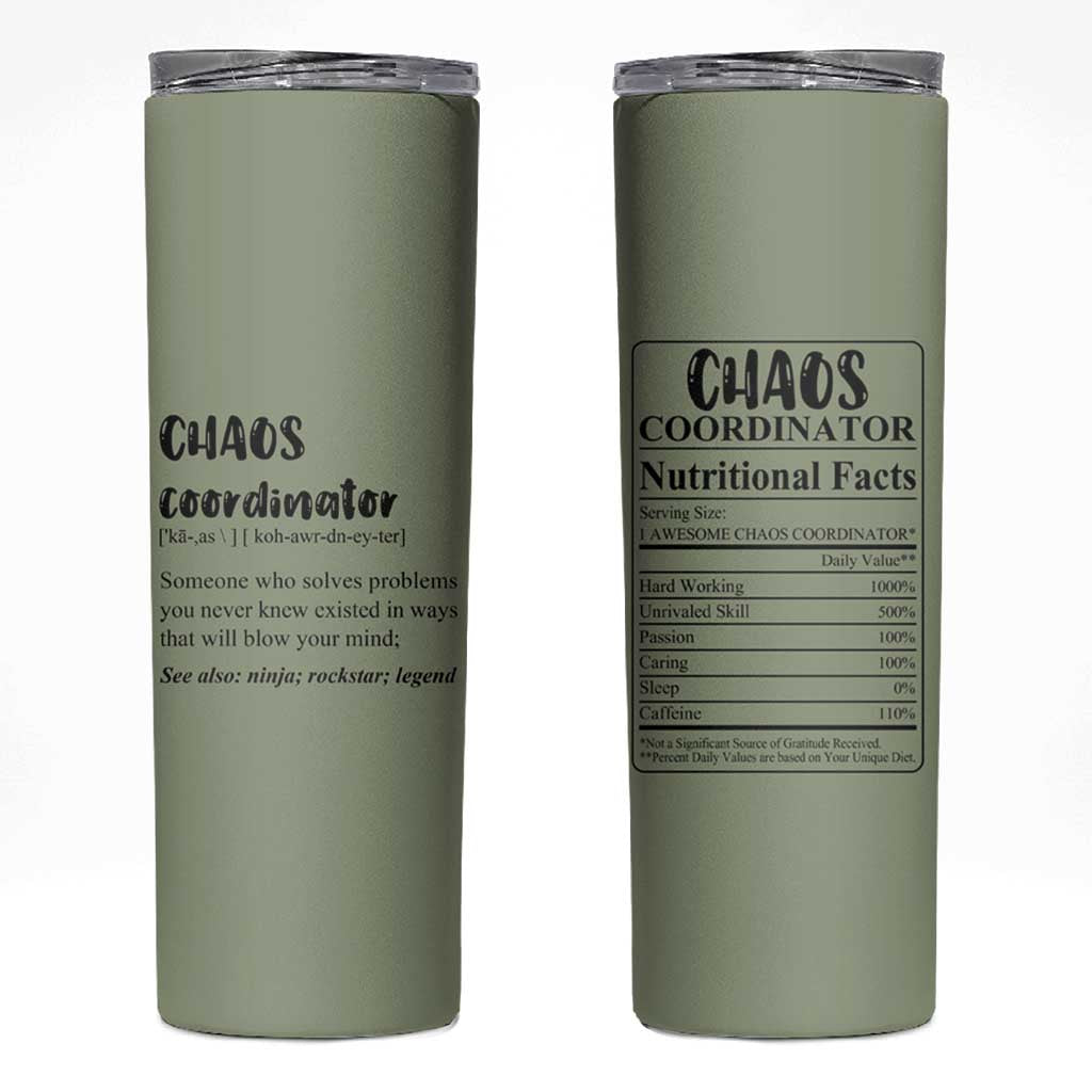 Chaos Coordinator Skinny Tumbler Christmas Gifts for Colleague Coworker Travel Mug Thank You Gift Pink Moss-Green - Wonder Print Shop