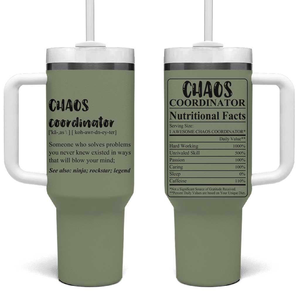 Chaos Coordinator Tumbler With Handle Christmas Gifts for Colleague Coworker Travel Mug Thank You Gift Pink Moss-Green - Wonder Print Shop