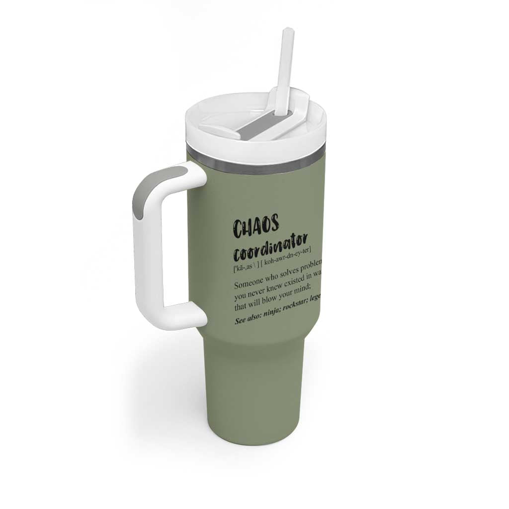 Chaos Coordinator Tumbler With Handle Christmas Gifts for Colleague Coworker Travel Mug Thank You Gift Pink Moss-Green - Wonder Print Shop