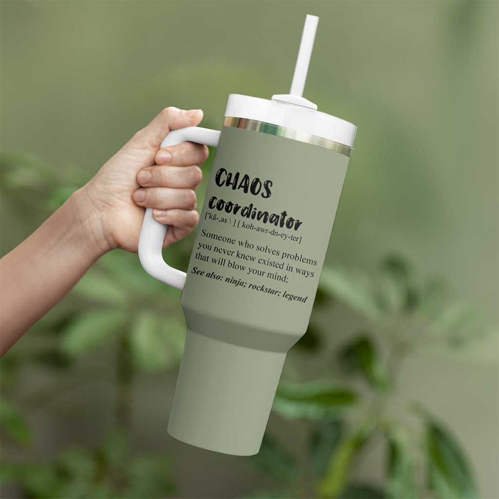 Chaos Coordinator Tumbler With Handle Christmas Gifts for Colleague Coworker Travel Mug Thank You Gift Pink Moss-Green - Wonder Print Shop