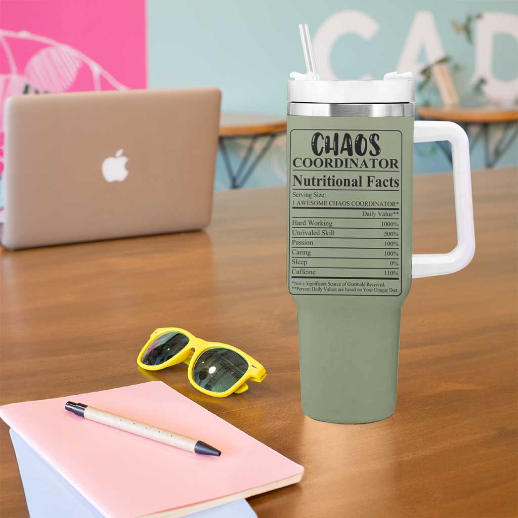 Chaos Coordinator Tumbler With Handle Christmas Gifts for Colleague Coworker Travel Mug Thank You Gift Pink Moss-Green - Wonder Print Shop