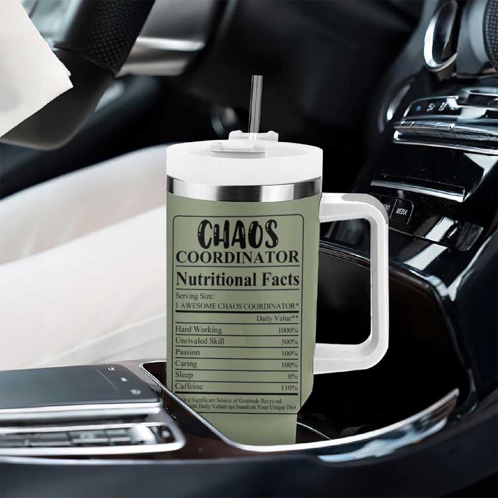 Chaos Coordinator Tumbler With Handle Christmas Gifts for Colleague Coworker Travel Mug Thank You Gift Pink Moss-Green - Wonder Print Shop