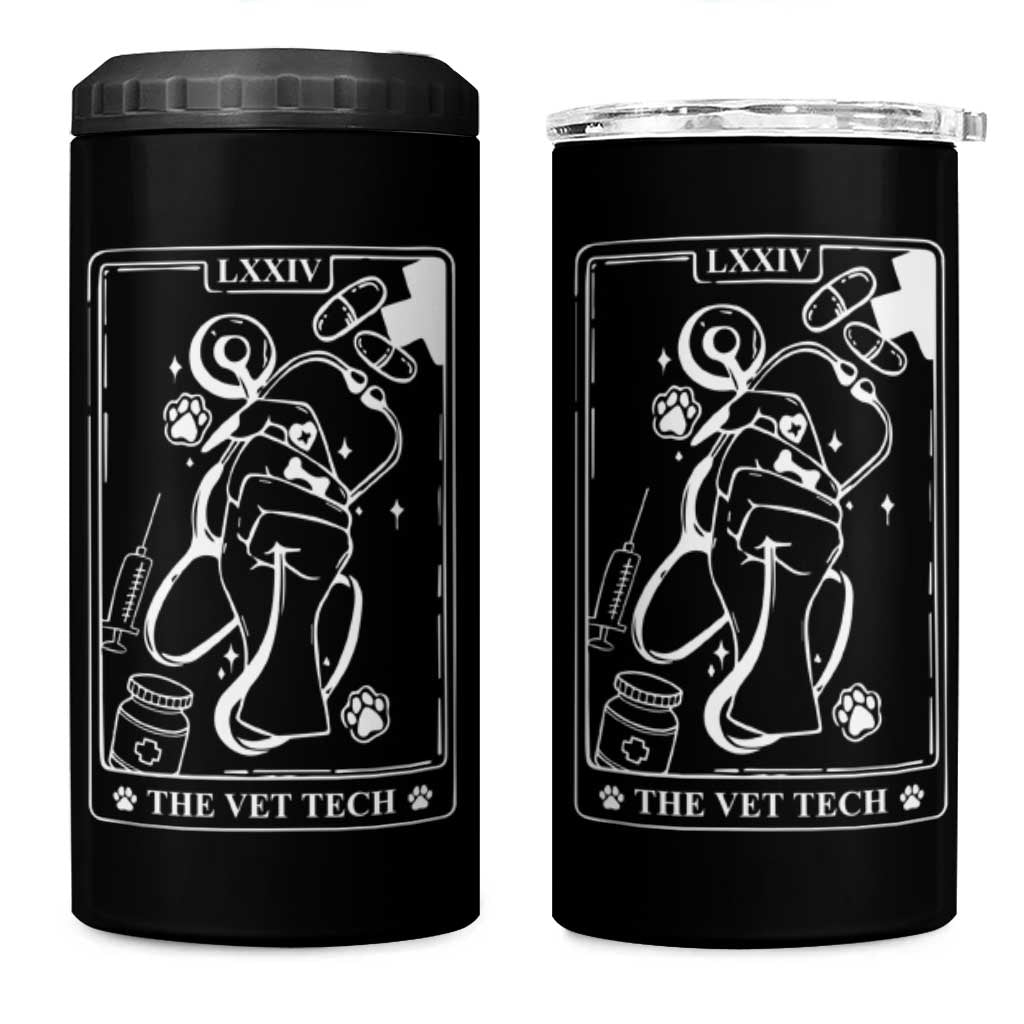 Vet Tech 4 in 1 Can Cooler Tumbler Funny Vet Staff Appreciation Gift Tarot Card - Wonder Print Shop