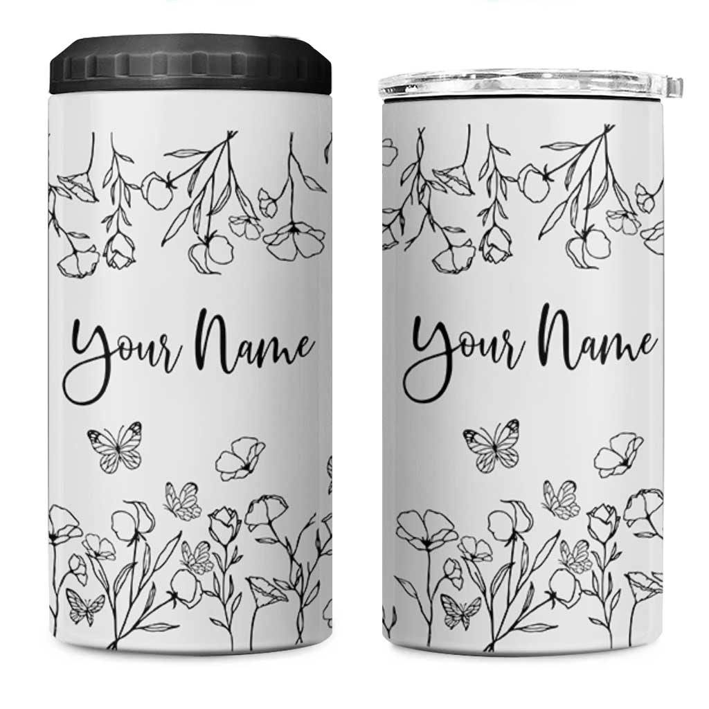 Personalized Wildflower Floral 4 in 1 Can Cooler Tumbler Custom Name Gifts For Her