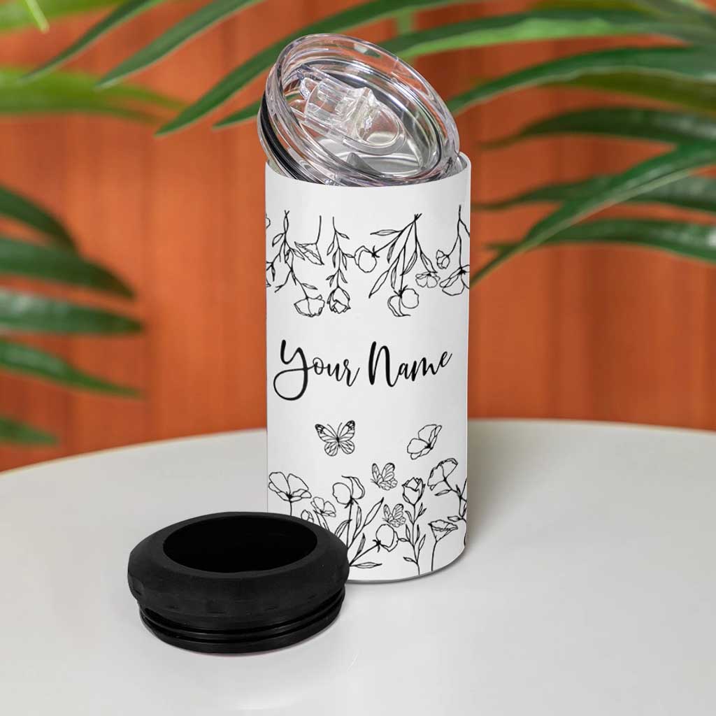 Personalized Wildflower Floral 4 in 1 Can Cooler Tumbler Custom Name Gifts For Her