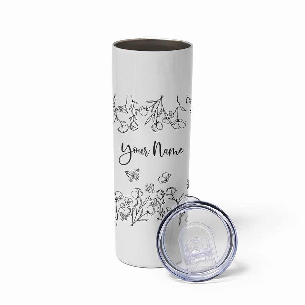 Personalized Wildflower Floral Skinny Tumbler Custom Name Gifts For Her