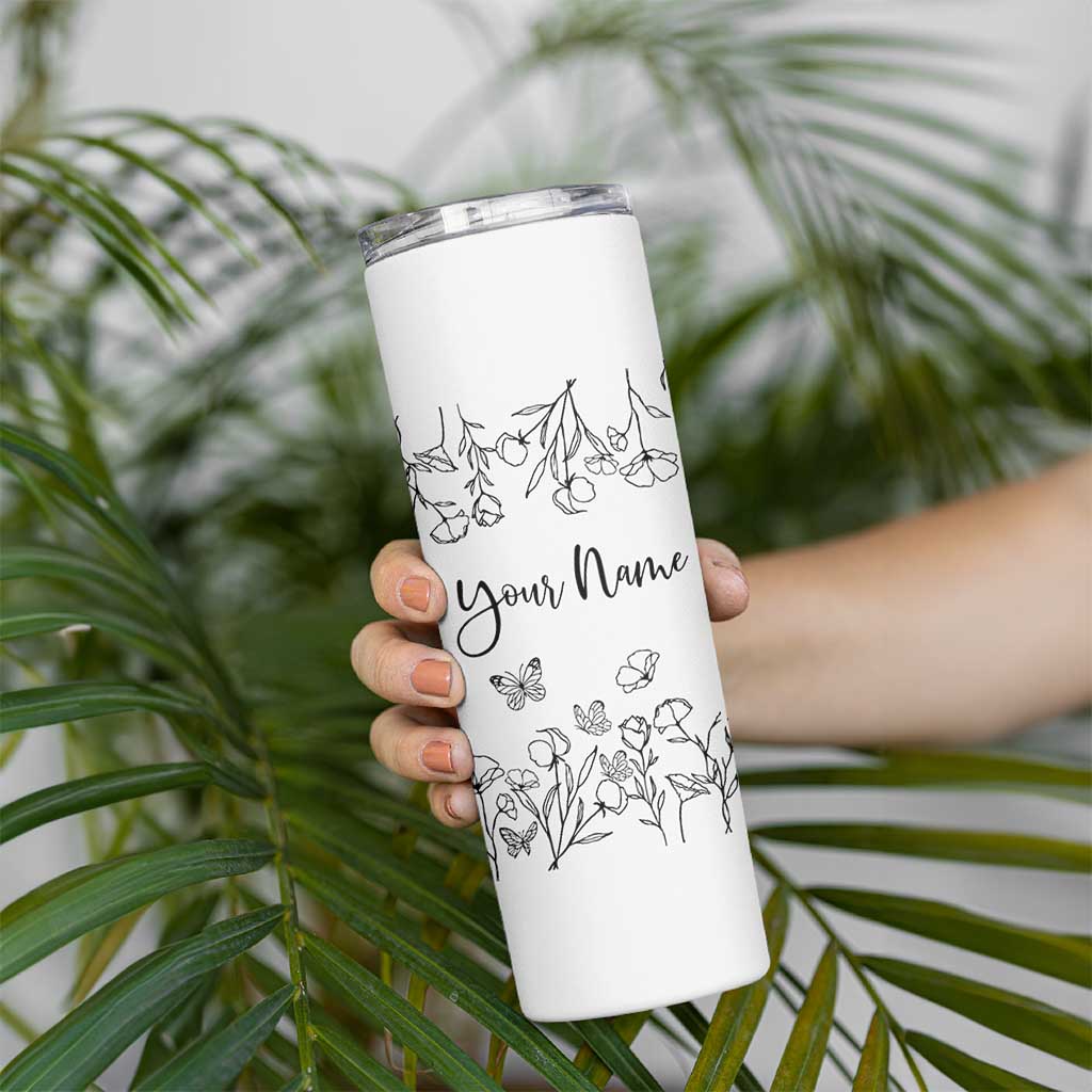 Personalized Wildflower Floral Skinny Tumbler Custom Name Gifts For Her