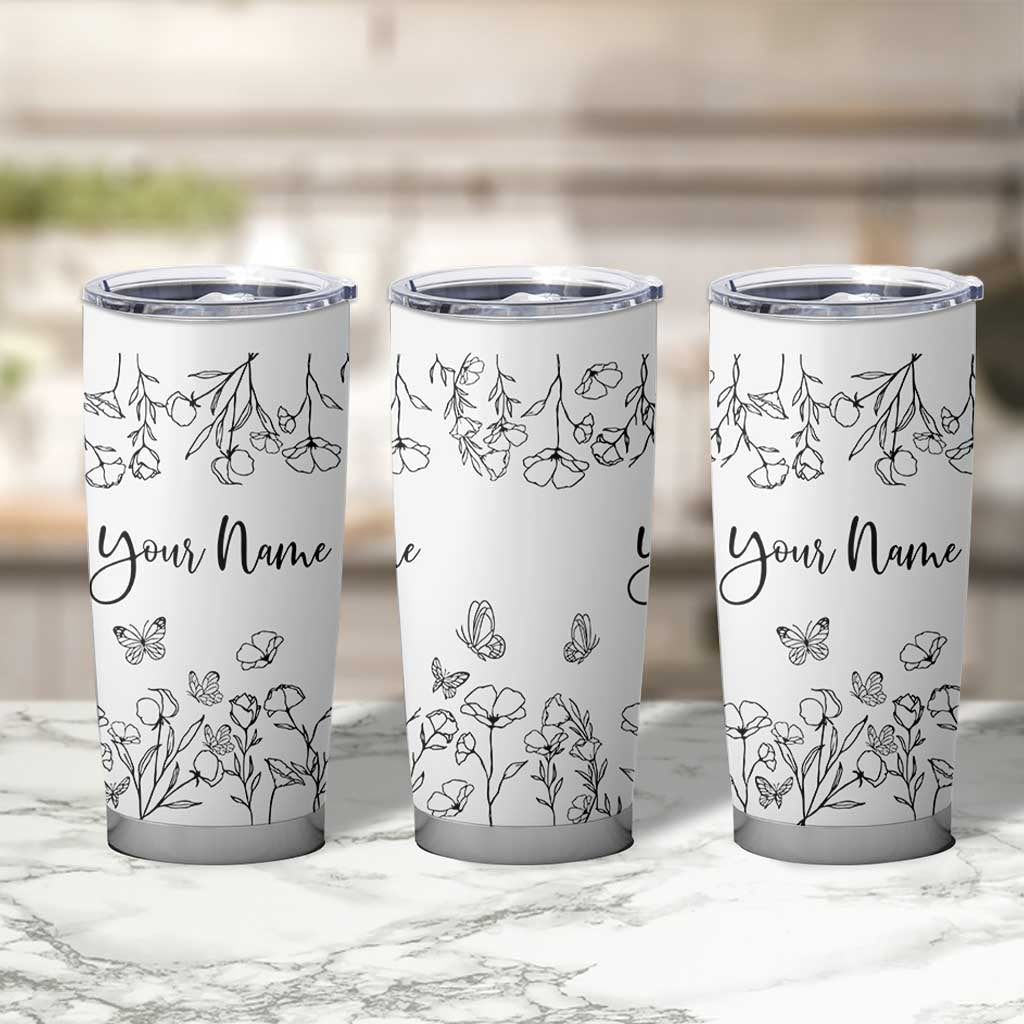 Personalized Wildflower Floral Tumbler Cup Custom Name Gifts For Her