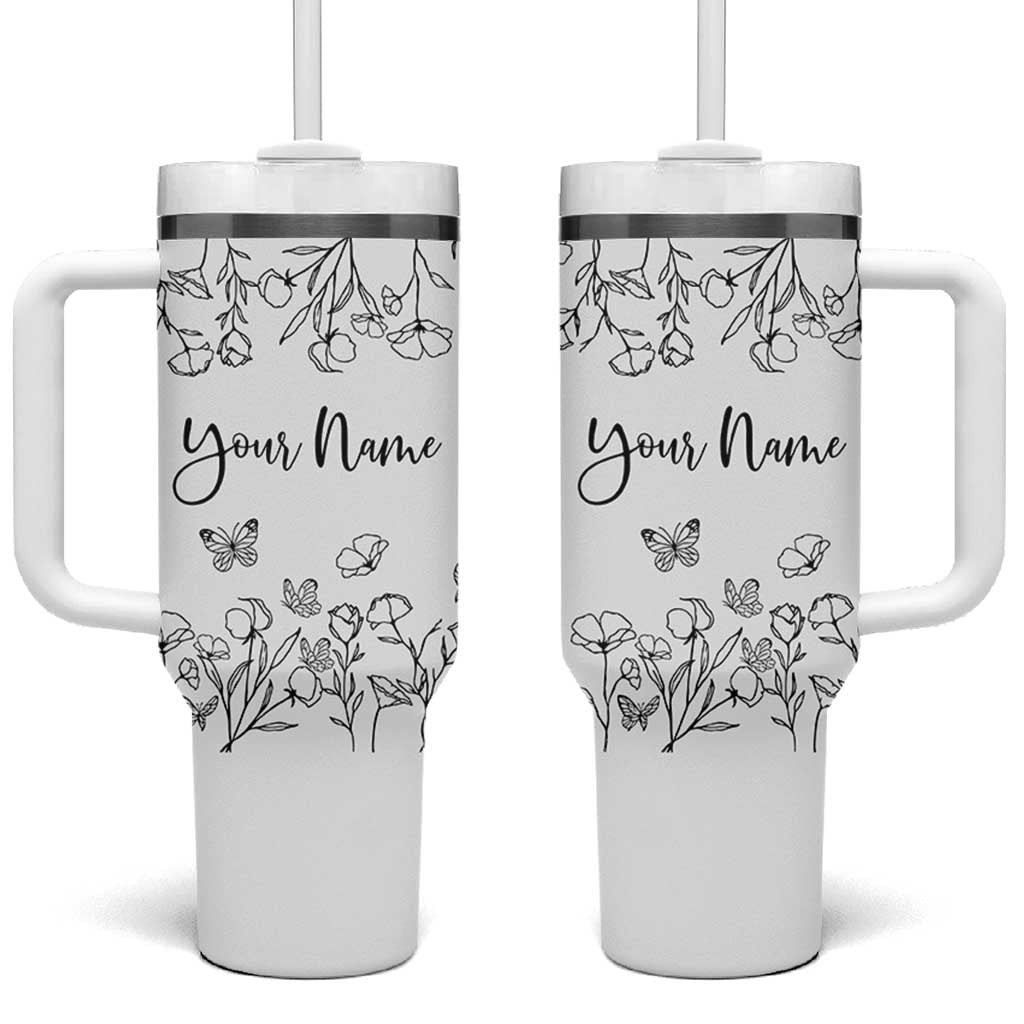 Personalized Wildflower Floral Tumbler With Handle Custom Name Gifts For Her