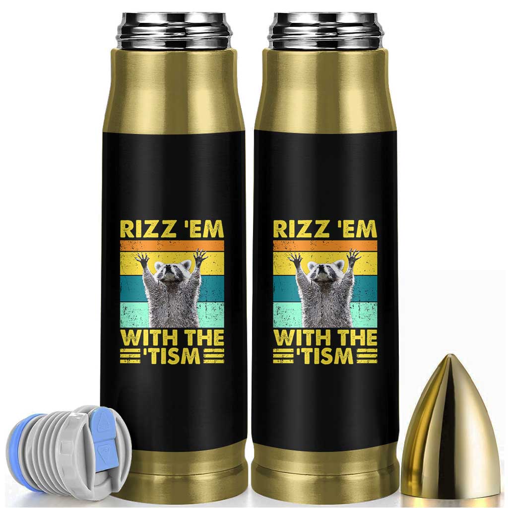 Rizz Em With The Tism Raccoon Bullet Tumbler Retro Silly Trash Panda Autism Meme Autistic ASD