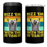 Rizz Em With The Tism Raccoon 4 in 1 Can Cooler Tumbler Retro Silly Trash Panda Autism Meme Autistic ASD