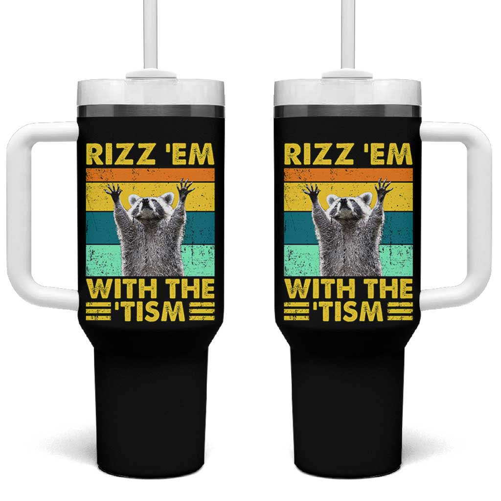 Rizz Em With The Tism Raccoon Tumbler With Handle Retro Silly Trash Panda Autism Meme Autistic ASD