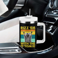 Rizz Em With The Tism Raccoon Tumbler With Handle Retro Silly Trash Panda Autism Meme Autistic ASD