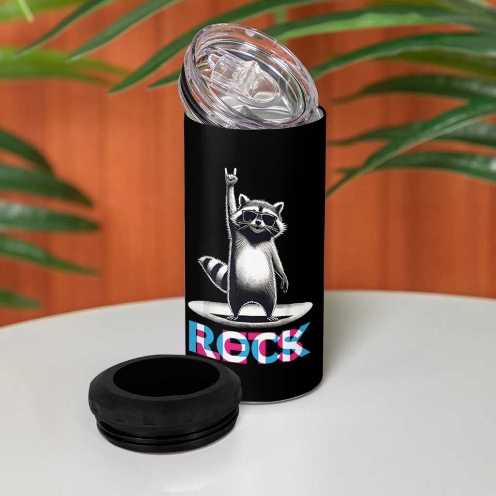 Retro Raccoon Rock Music 4 in 1 Can Cooler Tumbler